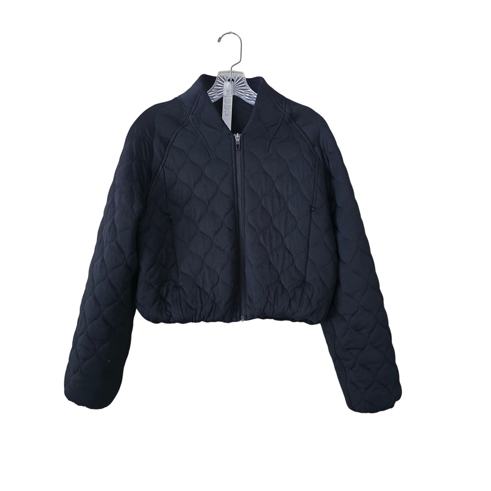 Lululemon Quilted Bomber Jacket Black Full Zip Cropped LW3HFMS Size 2